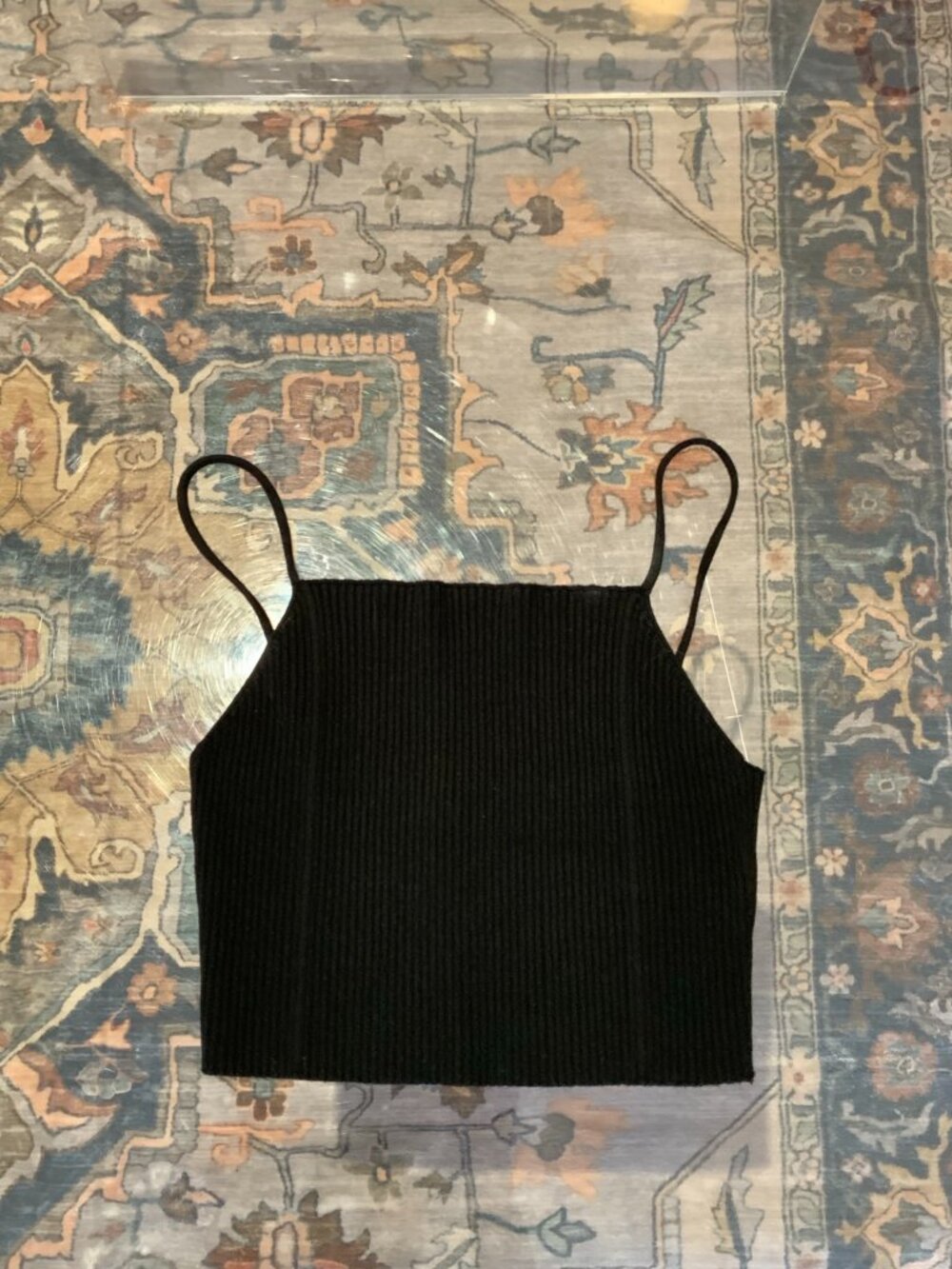 AERON Black Ribbed Crop Tank Top Size Small